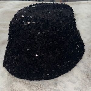 Sequin Black Bucket Hat